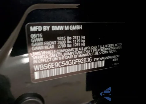 2016 BMW M6 Gran Coupe z USA, uszkodzony, nr VIN WBS6E9C54GGF92636